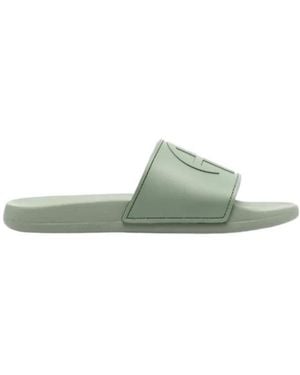 Anine Bing Logo-Embossed Faux-Leather Slides - Green