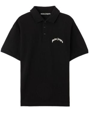 Palm Angels Curved Logo Short-Sleeved Polo Shirt - Black