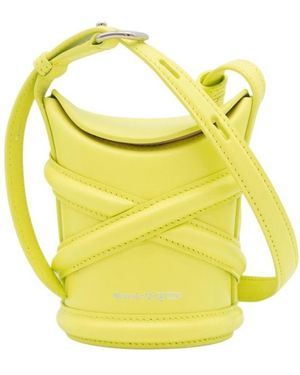 McQueen Logo Embossed The Mini Curve Bucket Bag - Yellow
