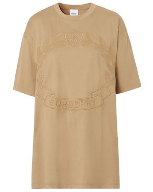 Burberry Embroidered Ekd Cotton Oversized T-Shirt - Natural