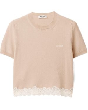 Miu Miu Cashmere And Lace Jersey - Natural