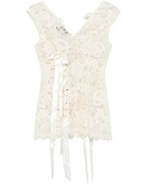 Simone Rocha Off- Unraveling Ribbon Portrait Top - White