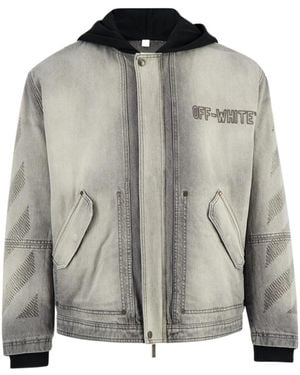 Off-White c/o Virgil Abloh Hooded Denim Jacket - Gray