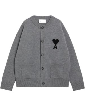 Ami Paris Long-Sleeved Cardigan - Grey