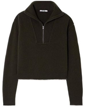 RE/DONE Frayed Wool And Cashmere-Blend Half-Zip Jumper - Black