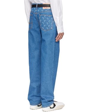 Marine Serre Crescent Moon Printed Loose Fit Jeans - Blue