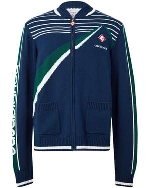 CASABLANCA Zip-Up Striped Knit Jacket - Blue