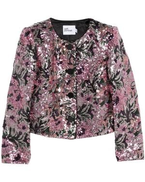 Self-Portrait Sequin Embellished Crewneck Jacket - Purple