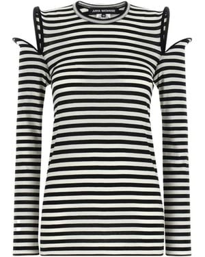 Junya Watanabe Cut-Out Shoulder Striped T-Shirt - Black