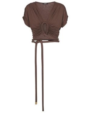 Balmain Draped Jersey Crop Top - Brown