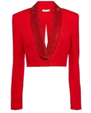 Area Crystal-Embellished Cropped Wool Blazer - Red