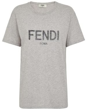 Fendi Logo Printed Crewneck T-Shirt - Grey