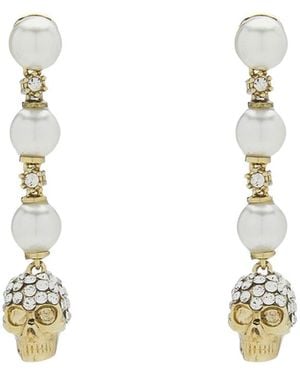 McQueen Skull Embellished Earrings - White
