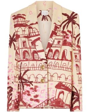 Johanna Ortiz Rock The Plan Printed Linen Blazer - Red