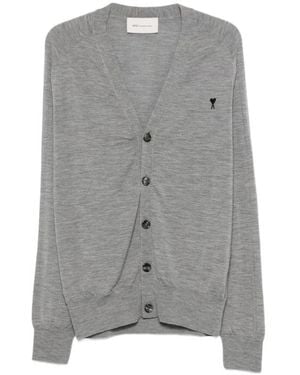 Ami Paris Ami Ami De Coeur V-Neck Cardigan - Grey