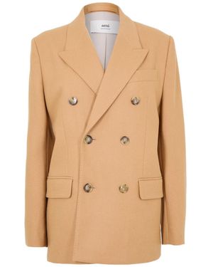 Ami Paris Tailored Fit Textured Blazer - Natural