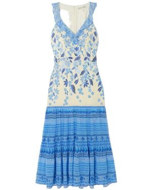 Saloni Fitted Waist Floral Print Midi Dress - Blue
