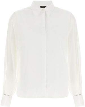 Peserico Sheer-Sleeve Stretch Cotton Shirt - White