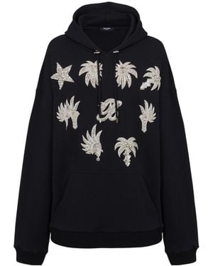 Balmain Hoodie With Embroidered Badges - Black