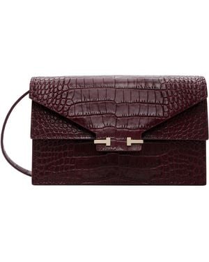 Tom Ford Burgundy Mini Soft Printed Croc Shoulder Bag - Red