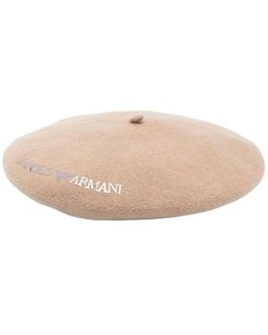 Emporio Armani Logo Embellished Beret - Natural