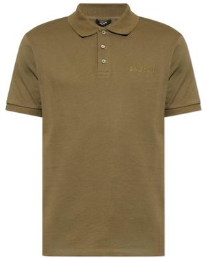 Balmain Logo Detailed Short Sleeved Polo Shirt - Green