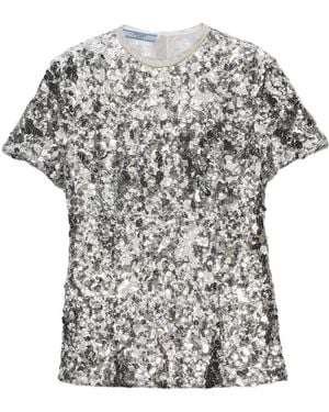 Prada Embroidered Sequin Top - White