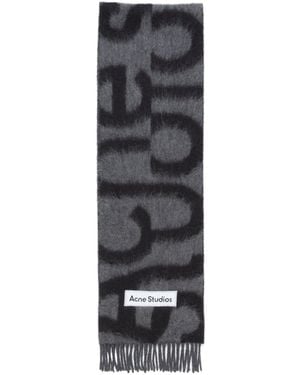 Acne Studios Logo Patch Fringed Edge Scarf - Black