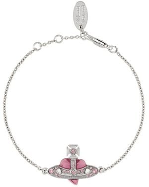 Vivienne Westwood New Diamante Heart Orb-Plaque Bracelet - White