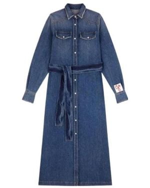 Golden Goose Belted Long-Sleeved Denim Dress - Blue
