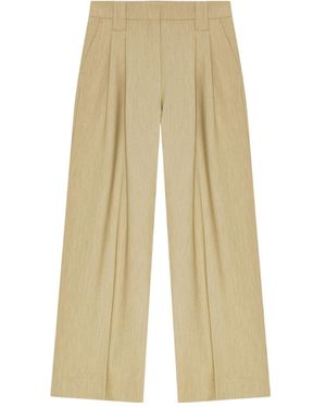 Ganni Twill Suiting Mid Waist Pants - Natural
