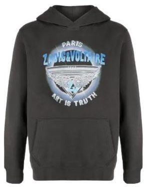 Zadig & Voltaire Logo-Print Organic Cotton-Blend Hoodie - Grey