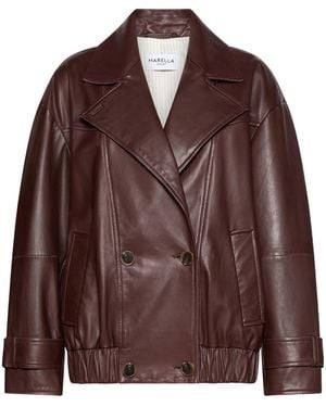 Marella Long-Sleeve Leather Jacket With A Lapel Collar - Brown