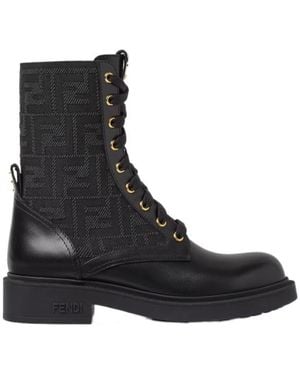 Fendi Iconic Stretch Fabric Boots With Accents And 35 Cm Heel - Black