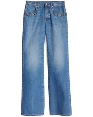 Gucci Bootcut Cotton Denim Trousers With Horsebit - Blue