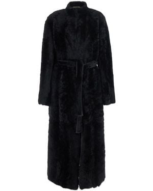 Nour Hammour Belted Shearling Robe Coat - Black