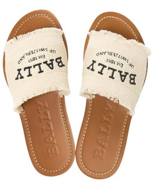 Bally Round Head Flat Slippers - Natural