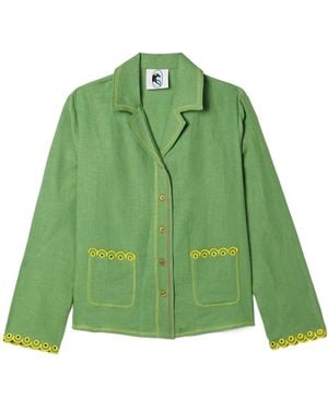 Sleeper Embroidered Linen Pyjama Shirt - Green