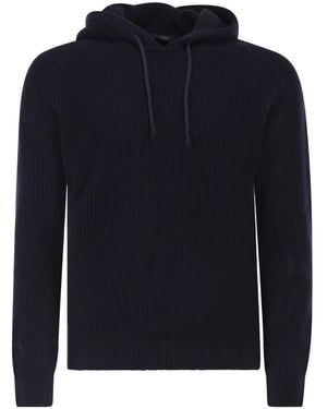 Tagliatore Drawstring Knitted Hooded Jumper - Blue