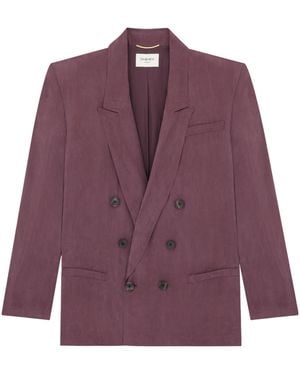 Saint Laurent Double-Breasted Long-Sleeved Jacket - Purple
