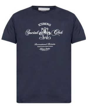 Iceberg Bear Printed Crewneck T-Shirt - Blue