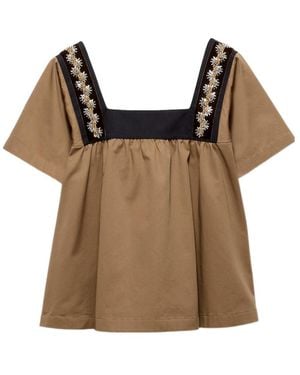 Prada Embroidered Old Gabardine Top - Brown