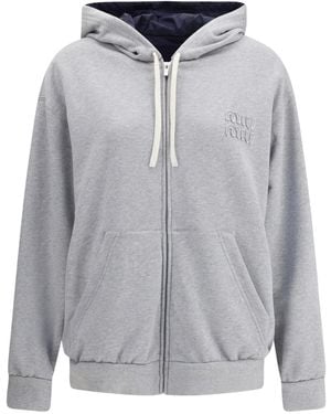 Miu Miu Jersey And Technical Pongé Blouson Jacket - Grey
