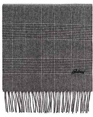 Brioni Houndstooth-Pattern Fringed Scarf - Gray