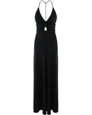 Victoria Beckham V-Neck Ruched Maxi Dress - Black