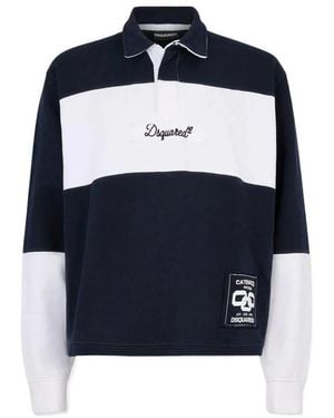 DSquared² Logo Patch Stripe Polo Shirt - Blue