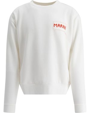 Marni Logo Patch Crewneck Jumpers - White