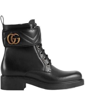 Gucci Logo Plaque Lace-Up Ankle Boots - Black