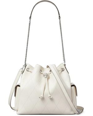 Tory Burch Charlie Quilted Drawstring Shoulder Bag - White
