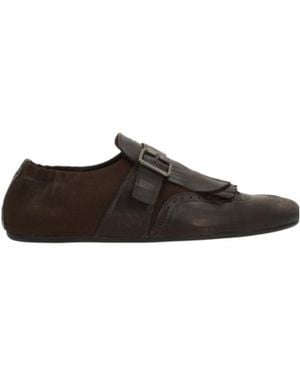 Prada Shuffle Fringed Monk Strap Shoes - Brown